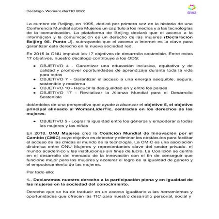 Decalogo WomanLIderTIC 2022