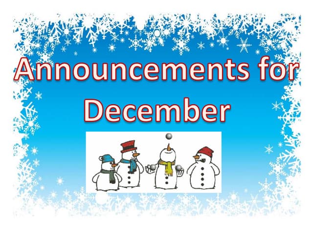 December 2012 announcements