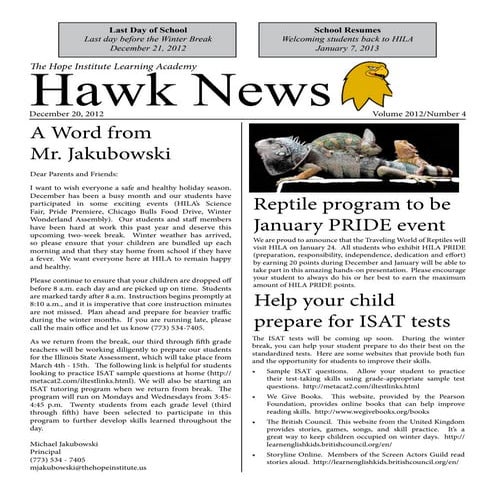 HILA Hawk News - December 2012