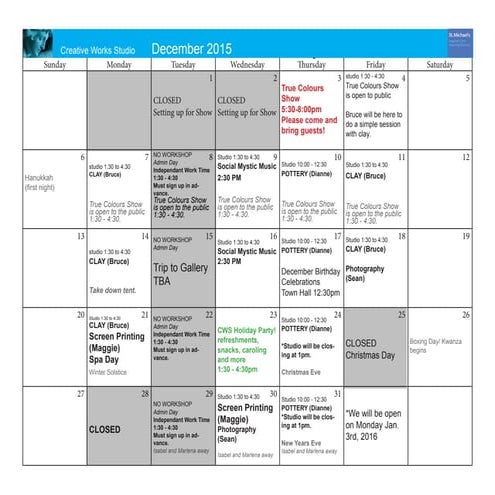 December 2015 Programming Calendar