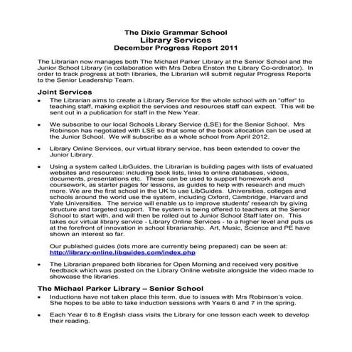 December progress report 2011