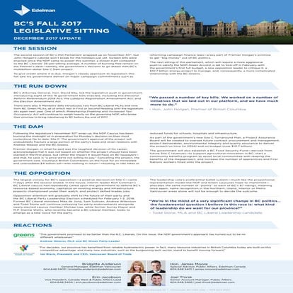 Edelman Public Affairs - BC's Fall 2017 Legislative Sitting