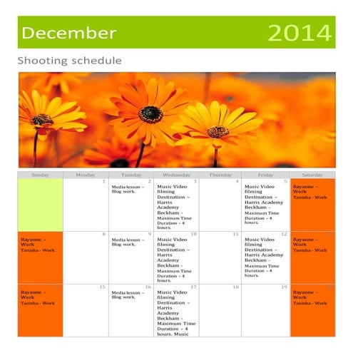 December shooting schedule 