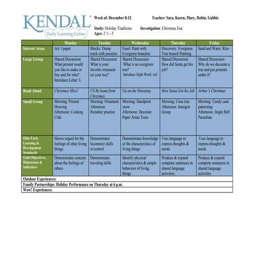 December week 2 preschool