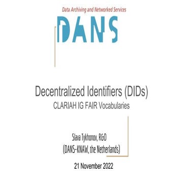Decentralised identifiers for CLARIAH infrastructure 