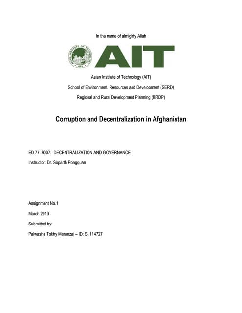 Decentralization and corruption in afghanistan