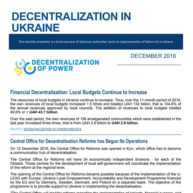 Decentralization newsletter. December 2016