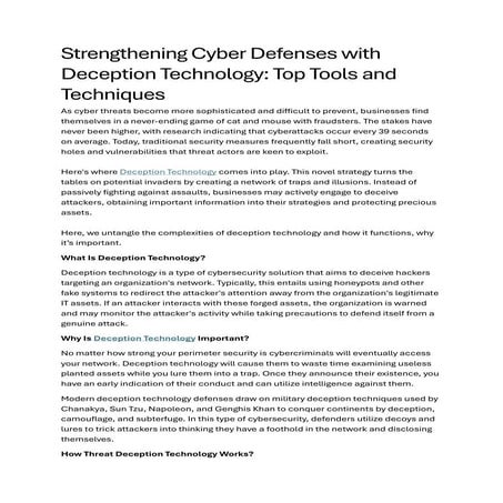 Strengthening Cyber Defenses with Deception Technology: Top Tools and Techniques
