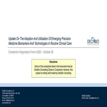 Update on the Adoption and Utilization of Emerging Precision Medicine Biomark...