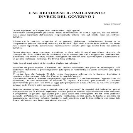 E SE DECIDESSE IL PARLAMENTO INVECE DEL GOVERNO ?