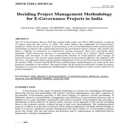 Deciding project management methodology for e governance projects in india