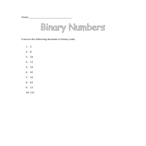 Binary To Decimal Worksheet