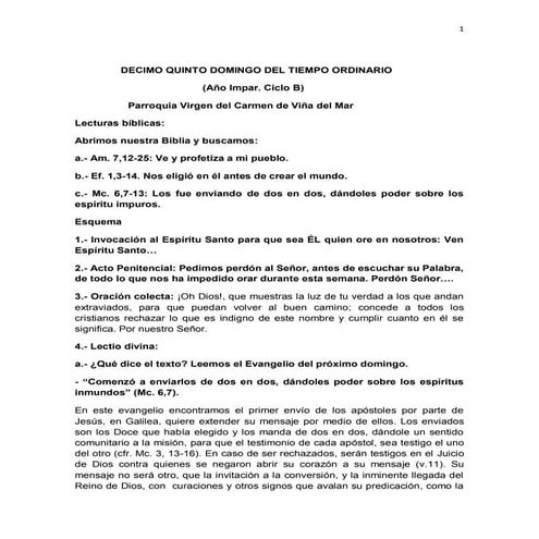 CARMELO DE TERESA, Lectura Orante XV DOMINGO Fr Julio César González Carretti...