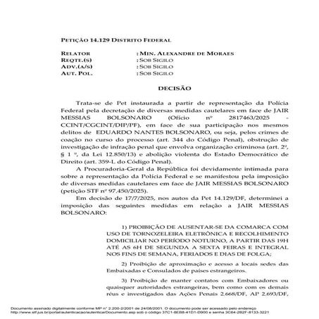 DETERMINAÇÃO DA PRISÃO PREVENTIVA DE BOLSONARO