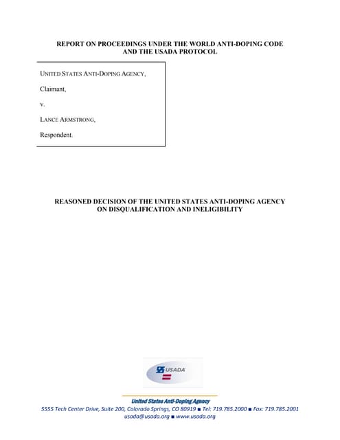 The USADAcycling doping report on Lance Armstrong