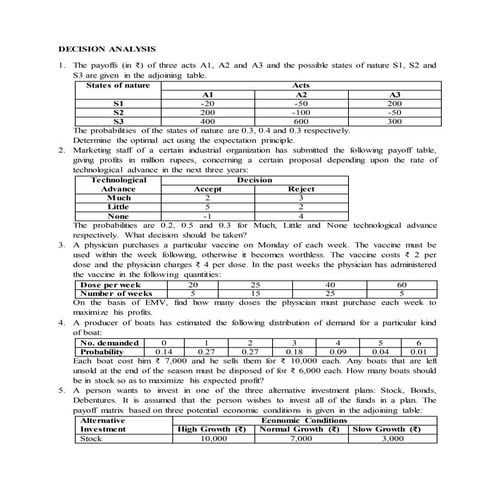 Decision analysis problems online 1