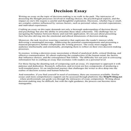 Decision Essay.  An important decision essay. Essay on Argumentative Essays. ...