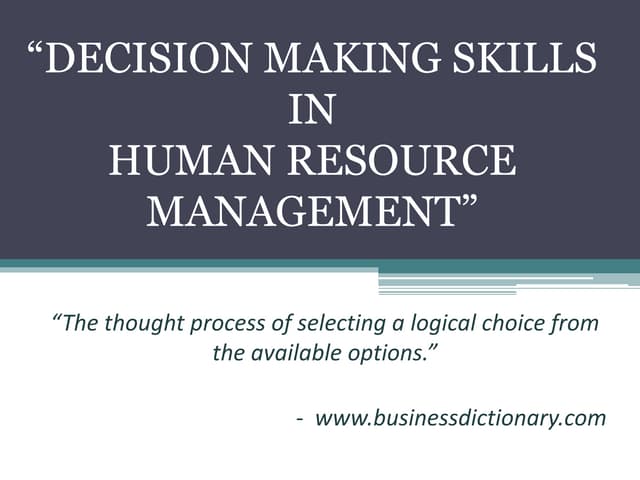 Decision Making Skills 
