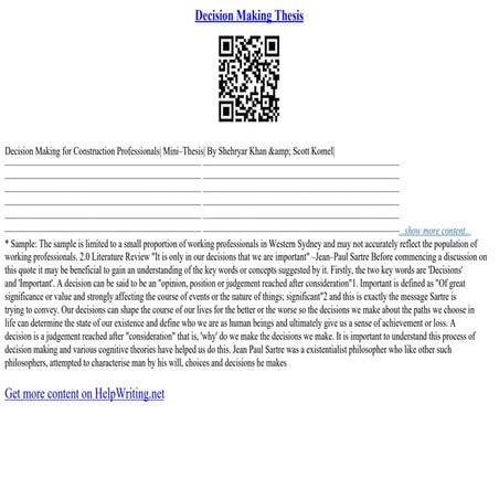 Decision Making Thesis | PDF
