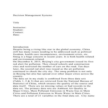 Decision Management SystemsTitleInstructor Student  .docx