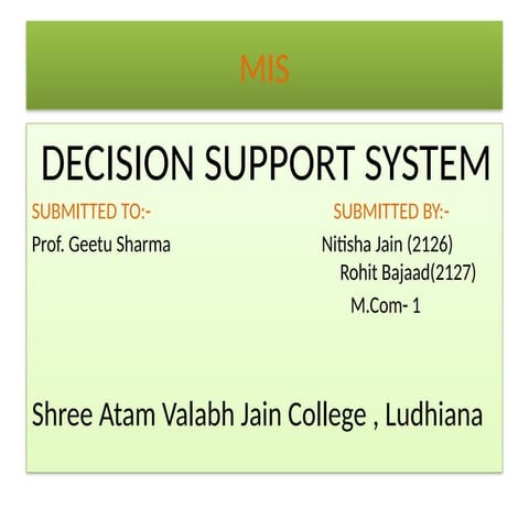 DECISION SUPPORT SYSTEM in MIS Subject for M.Com Students