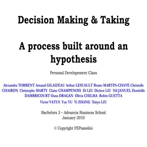 Decision Taking &amp; Making Personal Developement January 2010 27122009