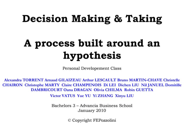 Decision Taking &amp; Making Personal Developement January 2010 27122009
