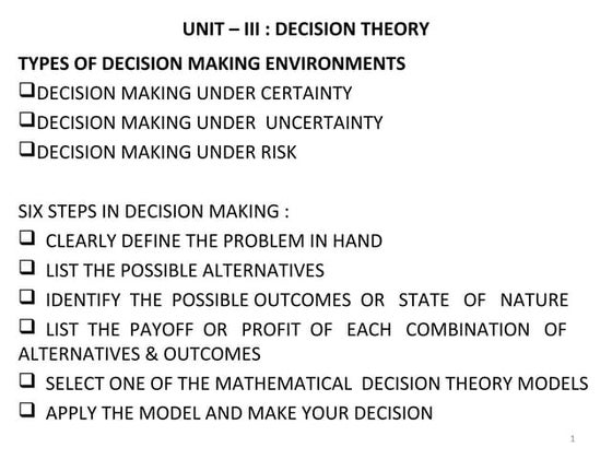 Decision making under uncertainty | PPT