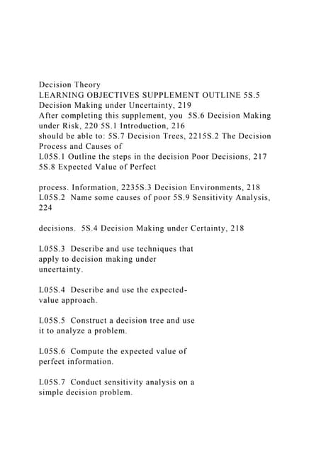 Decision Theory  LEARNING OBJECTIVES SUPPLEMENT OUTLINE 5S.5.docx
