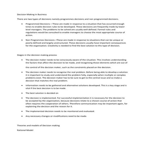 Decision making in a business