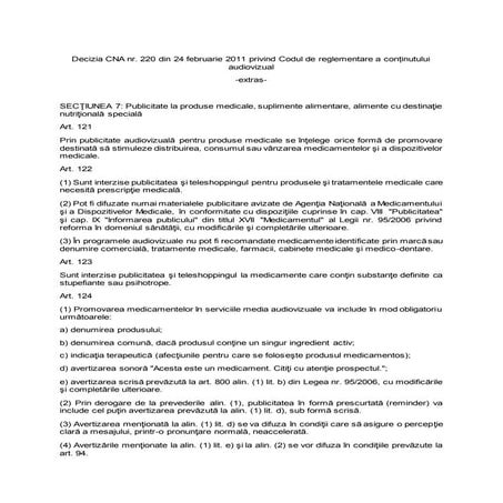 Decizia CNA nr. 220 din 24 februarie 2011 privind codul de reglementare a con...