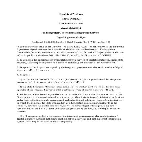 Ordinul nr:306-03 din 21 mai 2015, cu privire la implimentarea Agendei de e-Transformare a Guvernării