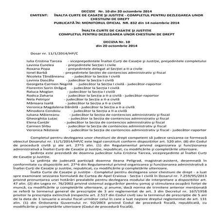 Decizie iccj 10_2014-prescriptie sume necuvenite somaj