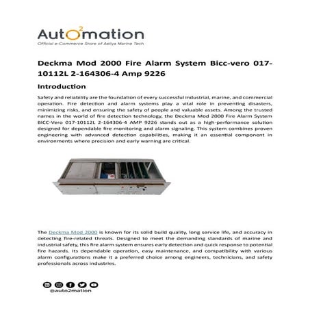 Deckma Mod 2000 Fire Alarm System Bicc-vero 017-10112L 2-164306-4 Amp 9226