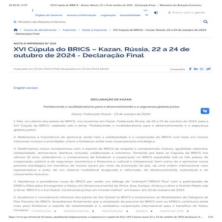 Análise Internacional: Expansão dos BRICS 2024 | PDF