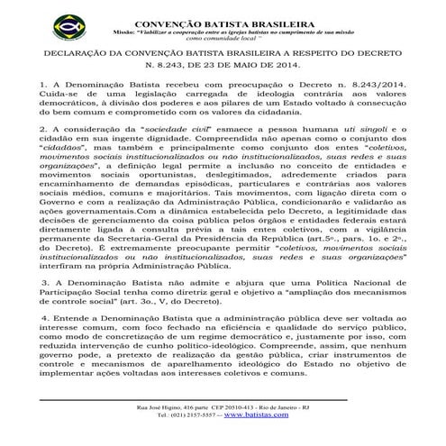 Declaração da Convenção Batista Brasileira