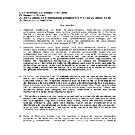 Declaración ix semana social 20072
