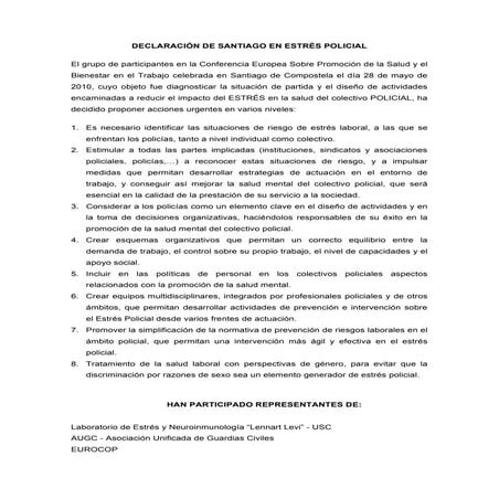 Declaración de santiago en estrés policial