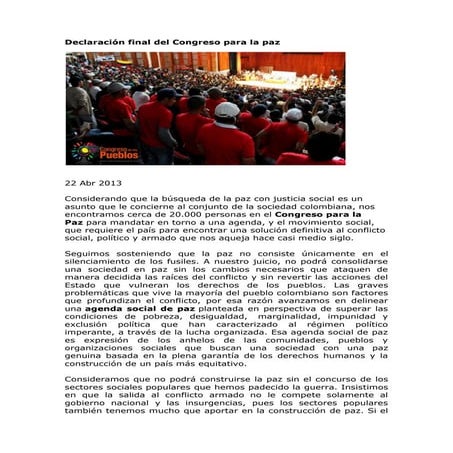 Declaración final del Congreso para la paz en bogotá