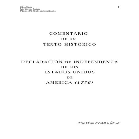 T3 Comentario histórico Declaración independencia de Estados Unidos de América