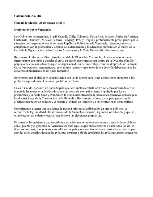 Declaración sobre Venezuela