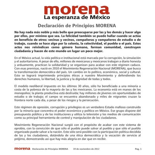 Declaracion de principios MORENA