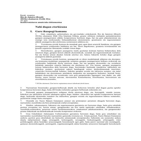 Rio+20 amaierako deklarazioa: "Nahi dugun etorkizuna"