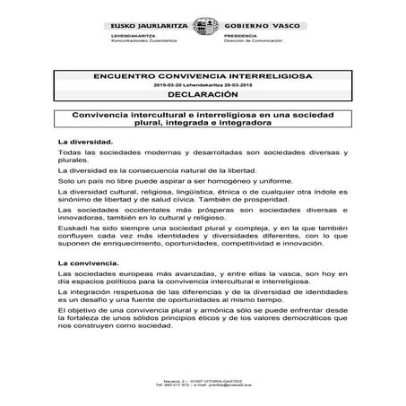 Declaración institucional: Convivencia intercultural e interreligiosa en una ...