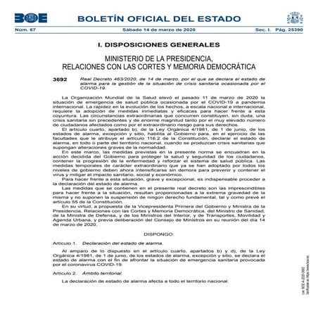 Declaracion estado alarma boe a-2020-3692