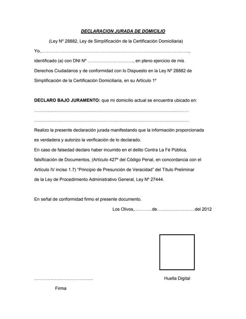 Declaracion Jurada De Domicilio