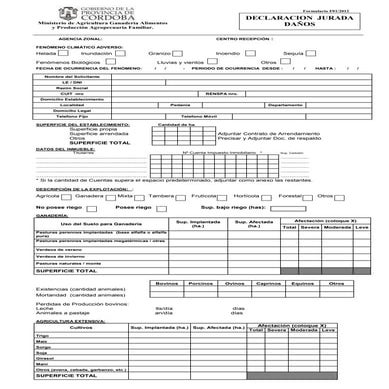 Declaración Jurada de Emergencia Agropecuaria F.01/2012 | PDF