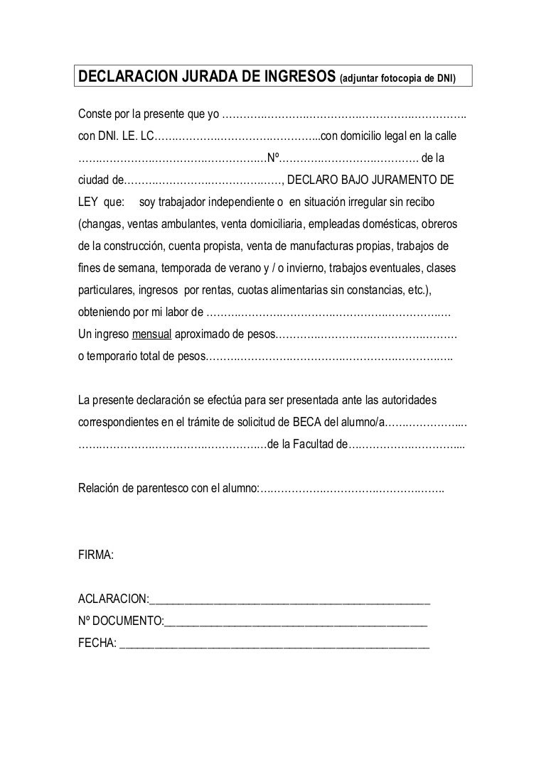 Declaracion jurada de ingresos