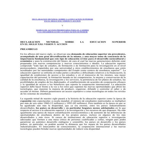 Declaracion mundial sobre la educacion superior