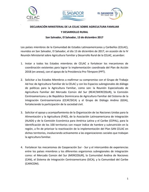 Declaración y plan de acción 2018